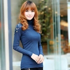 Meteshow - Turtleneck Lace-Shoulder Knit Top