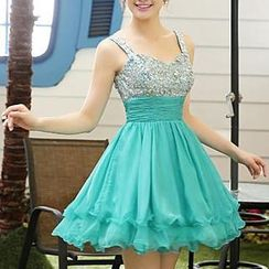 Bridal Workshop - Sleeveless Sequined Mini Prom Dress Bridal Workshop - Sleeveless Sequined Mini Prom Dress