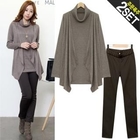 Black Queen - Set: Inset Cardigan Turtleneck Top + Slim-Fit Pants