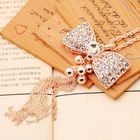 Cuteberry - Rhinestone Bow Fringed Necklace