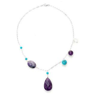 Keleo - Silver turqoise, amethyst, clear quartz necklace Keleo - Silver turqoise, amethyst, clear quartz necklace