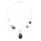 Keleo - Silver turqoise, amethyst, clear quartz necklace