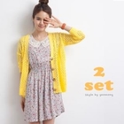 yeomong - Set: Pointelle-Knit Cardigan + Laced Collar A-Line Dress