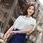CLICK - Tabbed Sleeve Shirred Chiffon Blouse