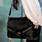 PG Beauty - Faux Fur Flap Rhinestone Shoulder Bag