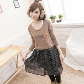 Dotted Chiffon-Hem Panel Dress Dotted Chiffon-Hem Panel Dress