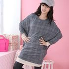 59 Seconds - Dolman-Sleeve Plaid Long Knit Top