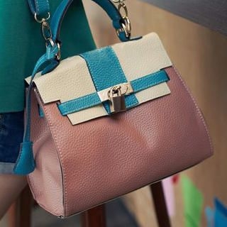 Color-Block Padlock-Accent Satchel