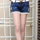 Meteshow - Lace-Trim Distressed Denim Shorts