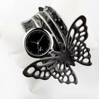 t. watch - Black Leather Strap with Butterfly Charm Strap Watch