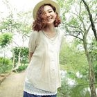 CatWorld - Set: Pintuck Blouse + Lace-Hem Camisole