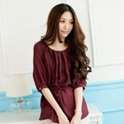 Tokyo Fashion - Pleated Tie-Waist Elbow-Sleeve Top
