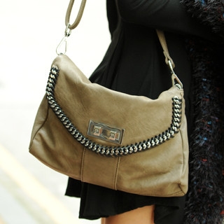 Chain-Accent Twist-Lock Shoulder Bag