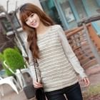 CLICK - Round-Neck Striped Knit Top