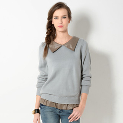 YesStyle Z - Inset Shirt Button-Accent Sweater