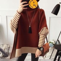 Qimi - Striped Batwing-Sleeve Sweater Qimi - Striped Batwing-Sleeve Sweater