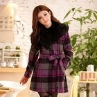 JK2 - Faux-Fur Collar Plaid Coat