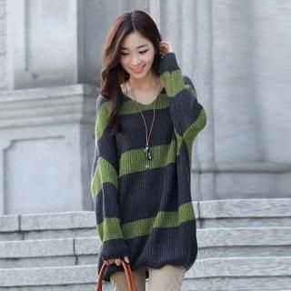 V-Neck Stripe Sweater Dress V-Neck Stripe Sweater Dress