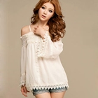 I'Miusa - Off-Shoulder Lace-Trim Smocked Top