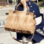 19th Street - Leopard-Print Trim Croc-Grain Satchel