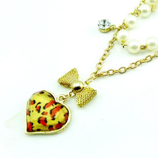 Leopard Heart And Bow Necklace Leopard Heart And Bow Necklace