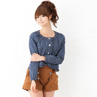 Dotted Collarless Cropped Jacket Dotted Collarless Cropped Jacket