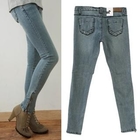 HAPPY CAT - Zip-Accent Washed Skinny Jeans