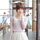 CLICK - Beaded Collar Striped Knit Top