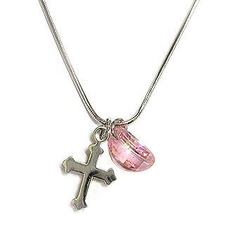 'Belief' - Guarding Angel Necklace with Pink CZ