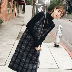 兰芝 - 格子细肩带连衣裙 兰芝 - 格子细肩带连衣裙