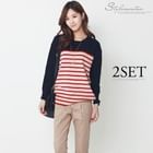 Stylementor - Set: Stripe Knit Top + Pleat-Front Cropped Pants