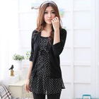 RingBear - Inset Cardigan Dotted Chiffon Top