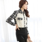 STYLEKELLY - Cable-Knit Panel Plaid Shirt