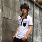 BLACK ASUKA - Faux Leather Trim Polo Shirt