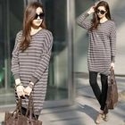 Jcstyle - Asymmetric-Hem Striped Long Top