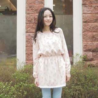 Lace-Trim Deer-Print Dress Lace-Trim Deer-Print Dress