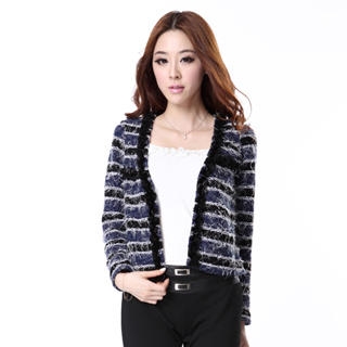 Frilled Striped Knit Cropped Jacket Frilled Striped Knit Cropped Jacket