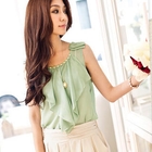 Tokyo Fashion - Beaded-Neckline Sleeveless Ruffle Top