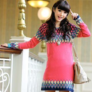 59 Seconds - Geometric Pattern Sweater Dress 59 Seconds - Geometric Pattern Sweater Dress