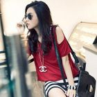 PUFFY - Set: Striped Hooded Tank Dress + Cut-out Shoulder Top