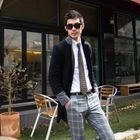VINTAGE BROTHERS - Contrast-Trim Mandarin Collar Long Jacket