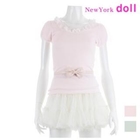 NewYork doll - Lace-Neckline Puff-Sleeve Top
