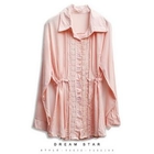 Dream Star - Drawstring-Waist Lace-Front Long Blouse