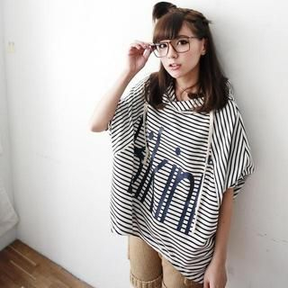Print Hooded Striped Top Print Hooded Striped Top