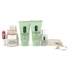 Clinique - Travel Set: Scrub Cream + Liquid Facial Soap + Repairwear  Contour + Laser Focus + All About Eyes + Glosswear + Key Chain