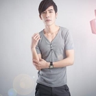 Sha 2 Shop - Single-Breasted Short-Sleeve V-Neck Top