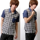 SeventyAge - Short Sleeve Denim Panel Plaid Shirt