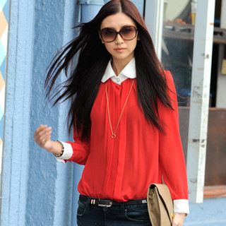 Contrast Collar Trim Chiffon Shirt