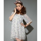 Click Japan - Lace-Trim Floral Chiffon Dress