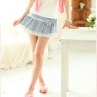 Tokyo Fashion - Bow-Accent Lace-Trim Denim Culottes